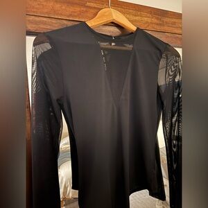 INTERMIX Black Sheer Panel Bodysuit - Small